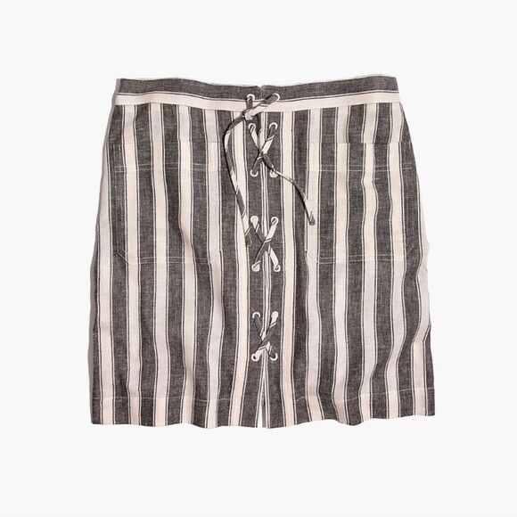 Madewell Gray & White Linen Striped Lace Up Skirt 4 - Picture 5 of 8